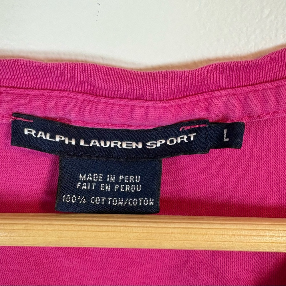 Ralph Lauren Sport Women’s Pink V-Neck T-Shirt, Size Large, Cotton, Preppy - Picture 4 of 5